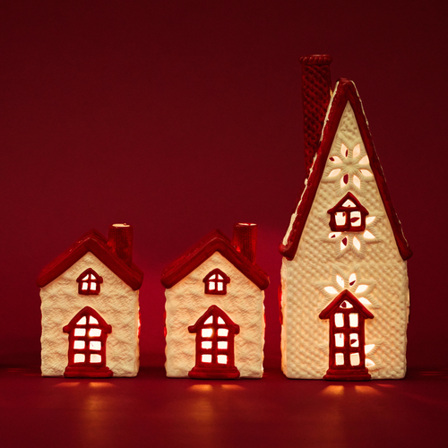 Sia Deco Kerstchalet - Rood En Wit Aardewerk - H12 - vtwonen shop