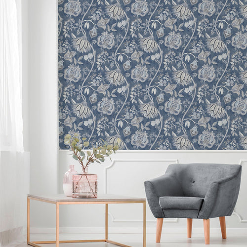 Sanders & Sanders behang bloemen donkerblauw - 53 cm x 10 m - 641007