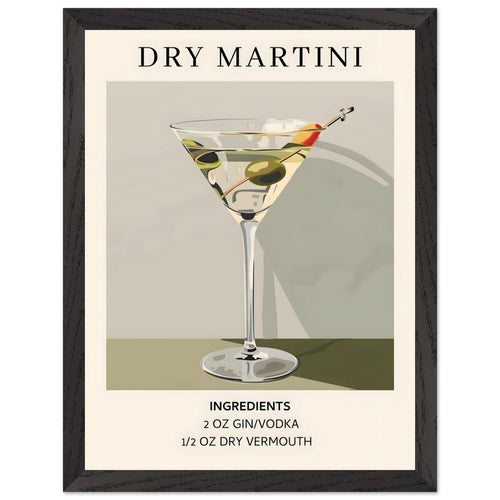 Artfulprints Poster met Lijst Dry Martini cocktail - Ingrediënten   - 30x40 cm - Groen