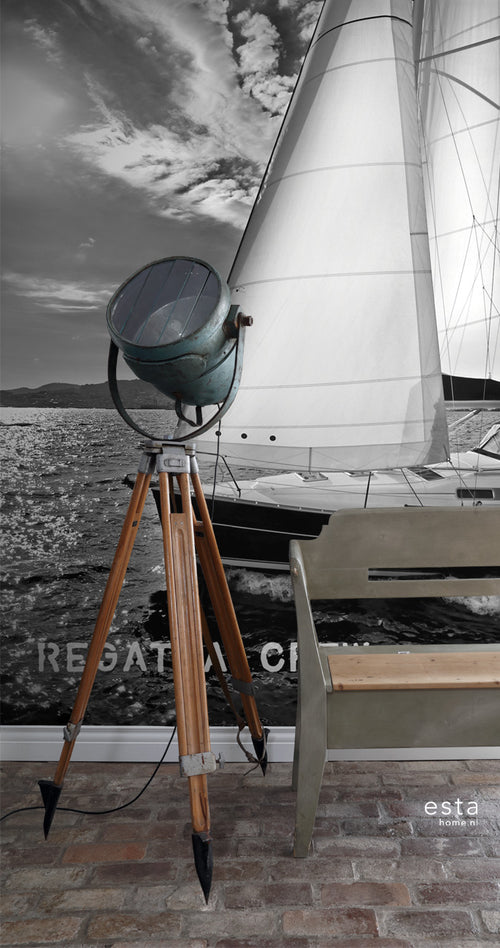 ESTAhome fotobehang zeilboot zwart en wit - 186 x 270 cm - 156431 - vtwonen shop