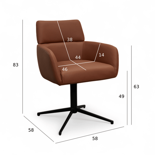 Furnhouse eetkamerstoelen armleuning Marco - Donkerbruin - Leer - Set van 2