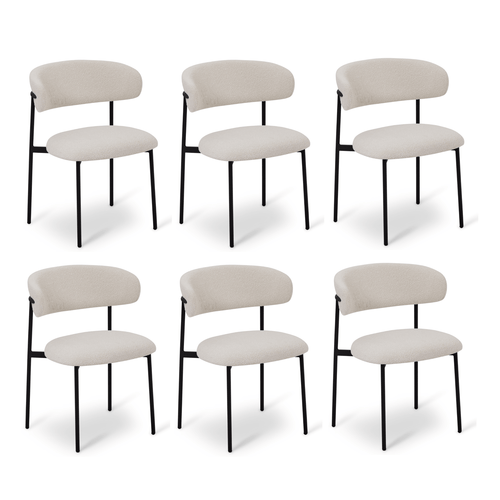 Furnhouse eetkamerstoel Diana - Crème wit - Stof (Bouclé) - Set van 6
