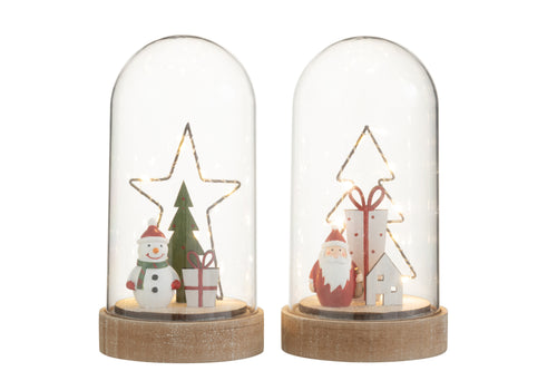 J-Line decoratie stolp Boom/Ster - hout/glas - mix - LED lichtjes - 2 stuks - vtwonen shop