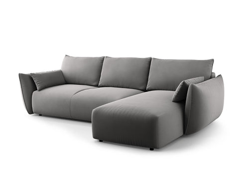 Cosmopolitan Design Converteerbare hoekbank rechts met opbergdoos Matera 4-zits, flueel grijs - 173x253x86cm