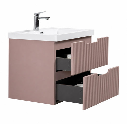Badplaats Badkamermeubel Thermis 60 cm – Mat Roze – Badmeubel met Kolomkast