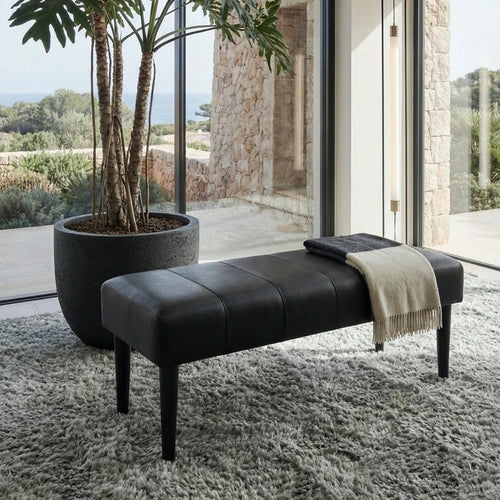 Furnhouse bankje Athea - Zwart - Leer - 50x92x48