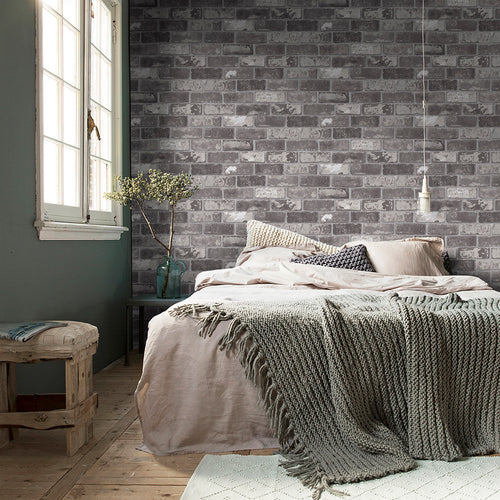 vtwonen Vliesbehang - Bricks Grey - Grijs - 10mx53cm - vtwonen shop