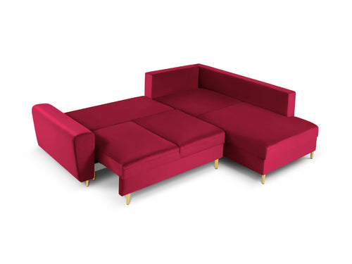 Cosmopolitan Design Converteerbare hoekbank rechts met opbergdoos Kyoto 5-zits, flueel, rood - 194x243x88cm