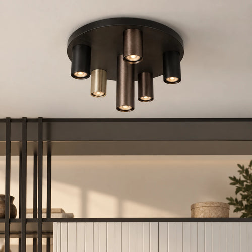 Searchlight plafondlamp Tubes - 6 lichts - 40  x 20   cm - zwart brons messing