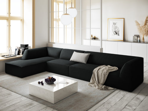 Micadoni linker hoekbank Ruby 5-zits, ribfluwelen, zwart - 180x366x69cm