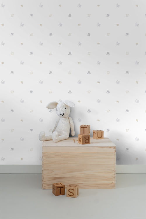 Sanders & Sanders behang pootafdrukken beige, grijs en wit - 53 cm x 10 m - 640583