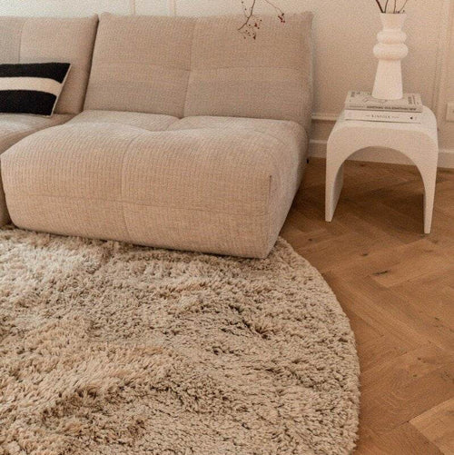 Interieur05  Vloerkleed Pilo -beige -polyester- rond- hoogpolig- 200 x 200 cm