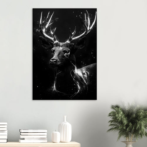 Artfulprints Canvas Deer portrait canvas - 50x70 cm - Zwart / Wit