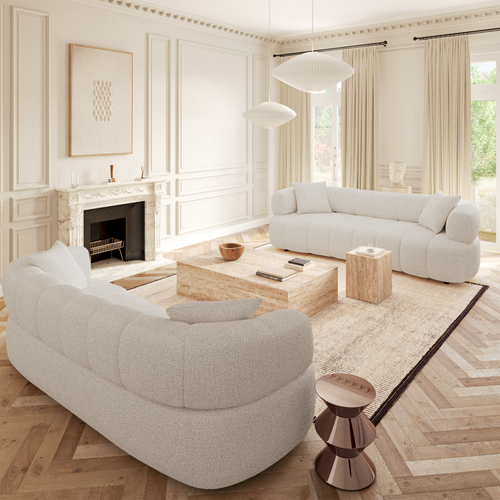 Sia Home - Rechte bank CALVI - Bouclette stof - Crème - 227.0 CENTIMETERScm