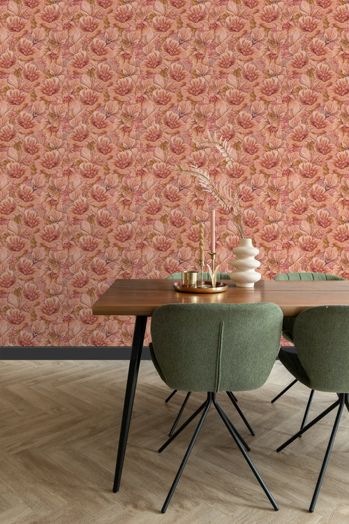 ESTAhome behang bloemmotief terracotta roze - 50 x 900 cm - 131294 - vtwonen shop