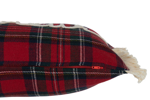 J-Line kussen Ruit Bonheur - polyester - rood/groen - vtwonen shop