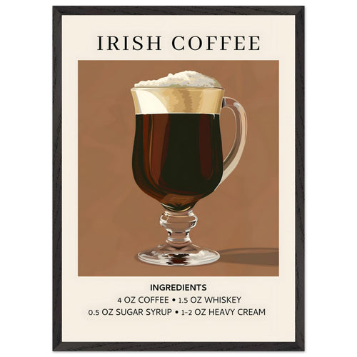 Artfulprints Poster met Lijst Irish Coffee - Ingrediënten   - 50x70 cm - Bruin
