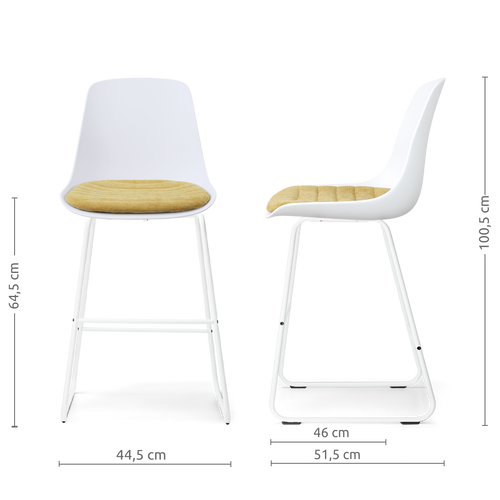 Nolon Nino-Liv barkruk wit met warm oker zitkussen - wit onderstel - 65 cm