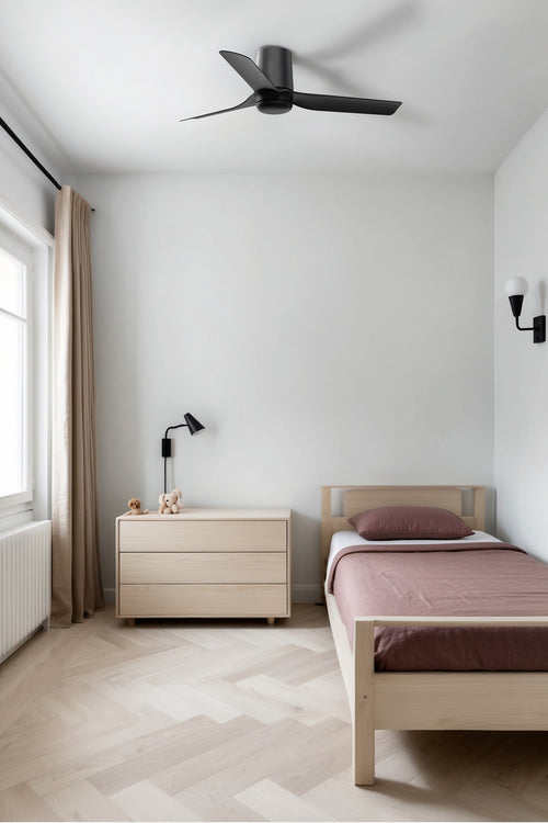 Faro Mini Punt Tub Klein 3-bladig matzwart, walnoot Tuya Smart System