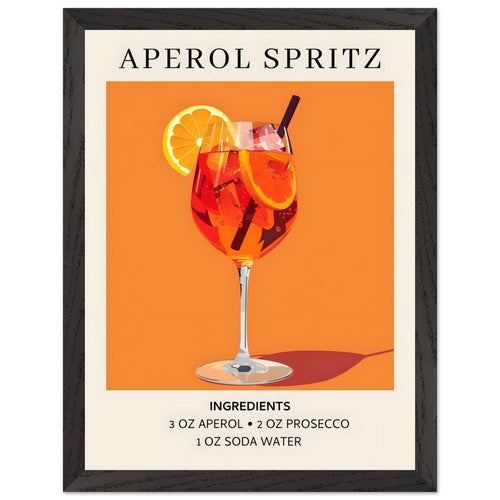 Artfulprints Poster met Lijst Aperol Spritz - Ingrediënten   - 30x40 cm - Oranje