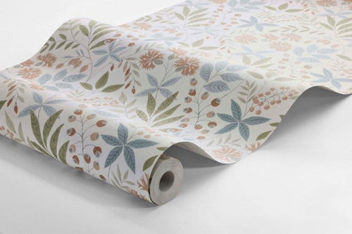 Borastapeter behang bloemen wit, groen en blauw - 53 cm x 11.2 m - 660147 - vtwonen shop