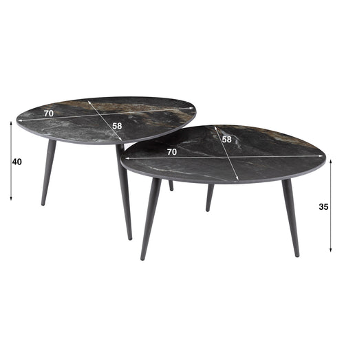 Giga Meubel Salontafel Fossil - Zwart Keramiek - Set van 2 - 70x58x40cm - vtwonen shop