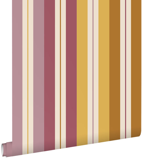 ESTAhome behang strepen bruin, paars en geel - 50 x 900 cm - 132037