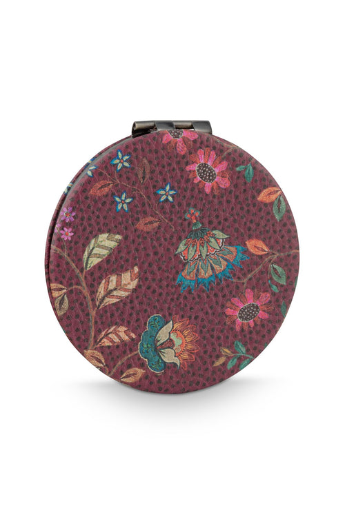 Pip Studio Pocketspiegel Flora Bangalore Mini Dames - Donkerroze - 7x1x7 cm