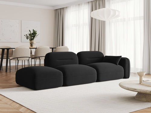 Cosmopolitan Design linker modulaire bank Sydney 3-zits, flueel, zwart - 90x295x70cm