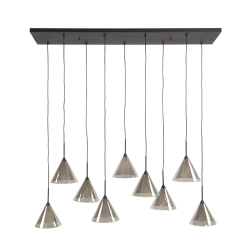 Giga Meubel Hanglamp Tapse Kap - Grijs Glas - 9-Lichts - 130x32x180cm - vtwonen shop