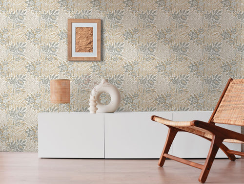Livingwalls behang bloemmotief wit, beige, grijs en geel - 53 cm x 10.05 m - AS-390583