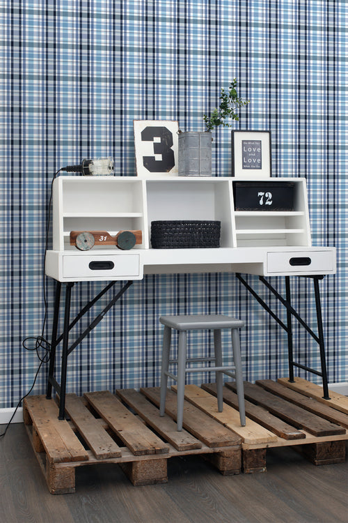ESTAhome behang ruiten blauw - 53 cm x 10.05 m - 138820