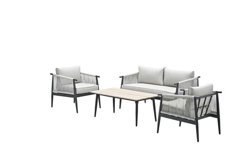 Aloha loungeset - 4-delig - carbon black - zand - light teak Vironwood