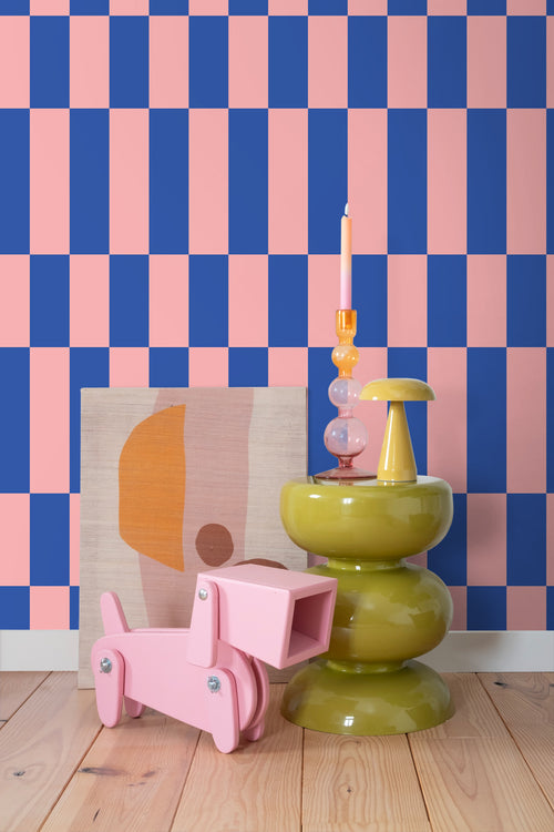 ESTAhome behang streep roze en koningsblauw - 50 x 900 cm - 130921 - vtwonen shop