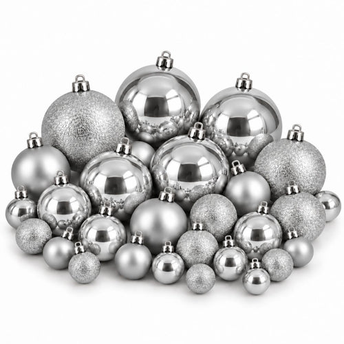 Mica Decorations Bal Onbreekbaar Zilver 46 Stuks - Kerstballenset met Diverse Formaten Ø4/6/8 cm - Onbreekbare Kerstballen van Gerecycled Polystyreen