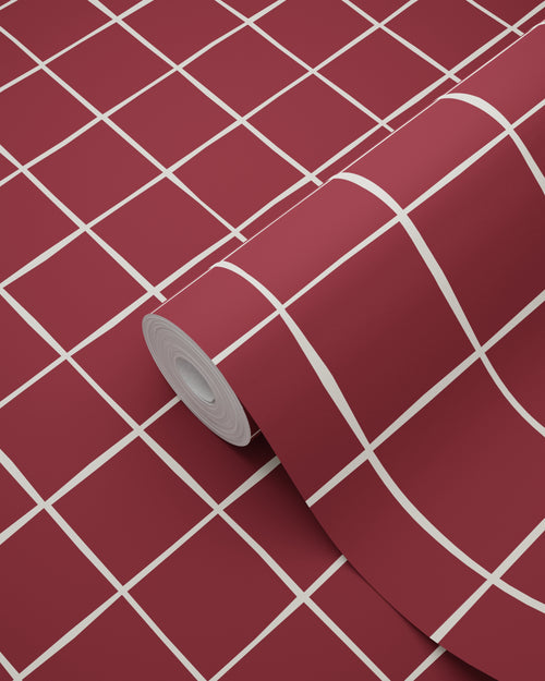 ESTAhome behang geblokt motief bordeaux rood - 50 x 900 cm - 131932