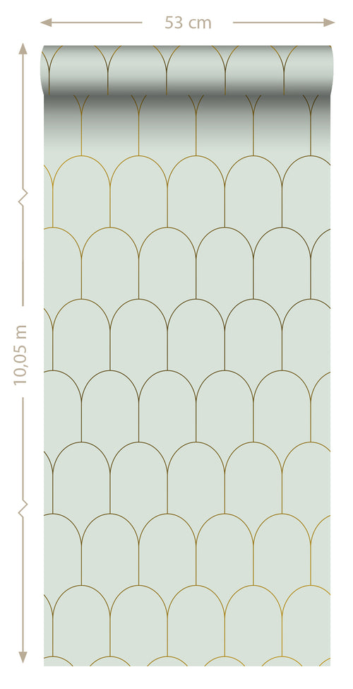 ESTAhome behang art deco motief mintgroen en goud - 53 cm x 10.05 m - 139202
