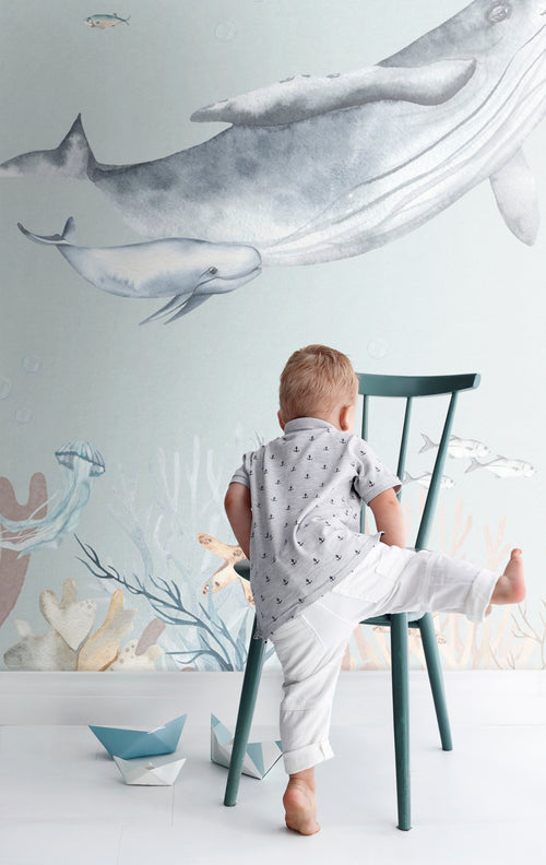 ESTAhome fotobehang onderwaterwereld vergrijsd blauw - 250 x 279 cm - 159503 - vtwonen shop