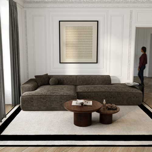 Premium Interiors - Hoekbank (links) HANA - fluweel weefsel expresso bruin 300cm