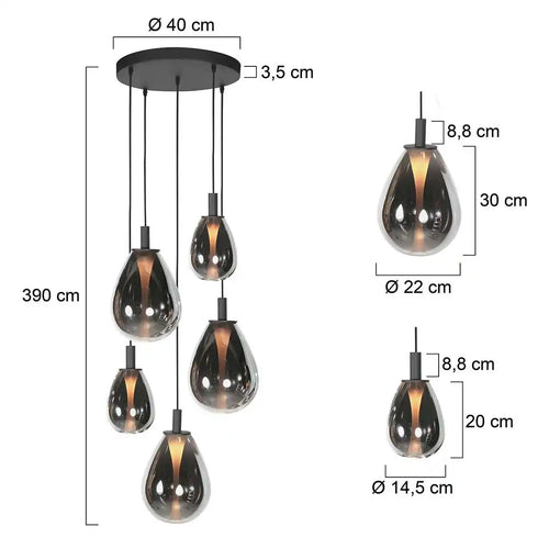Steinhauer hanglamp Glimsy - 5 lichts - 45  x 390   cm - zwart - vtwonen shop