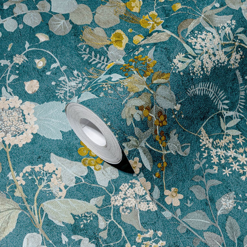 A.S. Création behang bloemen petrolblauw, blauw, geel en groen - 53 cm x 10.05 m - AS-388253 - vtwonen shop