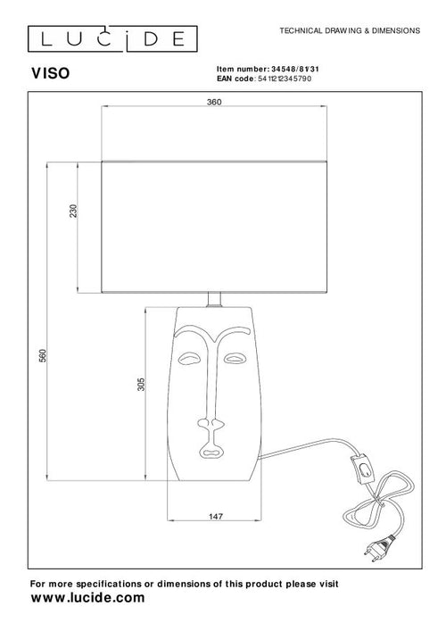 Lucide tafellamp VISO - 1xE27 - Wit - vtwonen shop