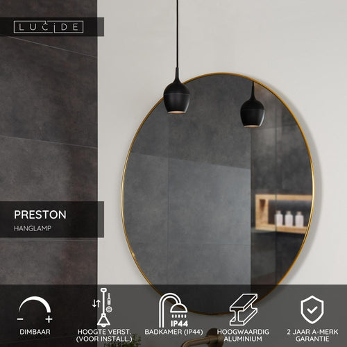 Lucide hanglamp badkamer PRESTON - 1xGU10 - Zwart
