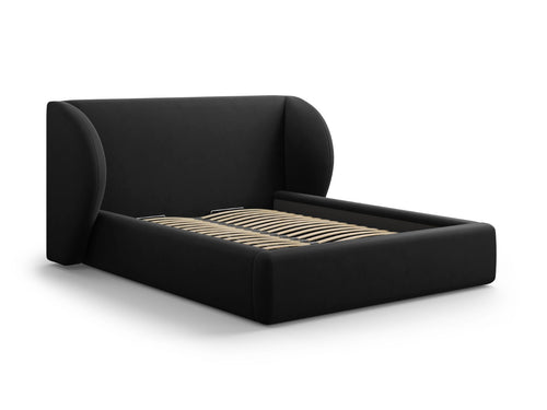 Micadoni - Opbergbed met hoofdeinde "Miley" 200x200cm, flueel, zwart - 230x247x100cm
