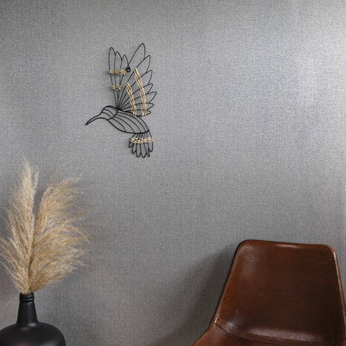 Art for the Home Metal Art - Kolibrie met Rotan - Zwart - 36x26cm - vtwonen shop