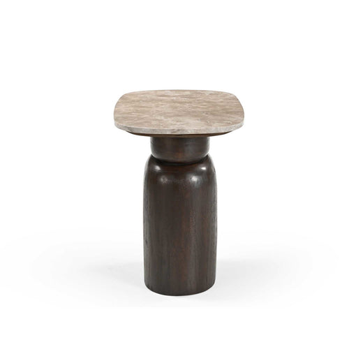 Starfurn Bijzettafel Silva - Ovaal Bruin Hout/Marmer - 56x36x51cm