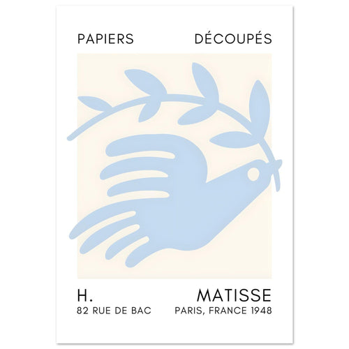 Artfulprints Poster met Lijst Matisse – Peace dove light blue   - 30x40 cm - Blauw