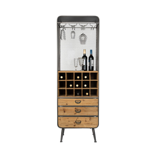 Dutchbone Vino Wijnkast/ Drankkast Hoog IJzer/ Hout - Bruin