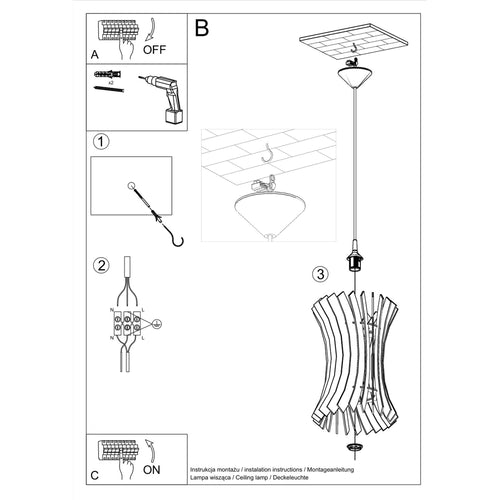 Sollux hanglamp Oriana - 1 lichts - 30  x 90   cm - bruin