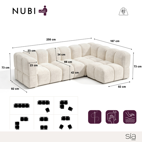 Sia Home - Modulaire hoekbank rechts NUBI - fluweel met structuur  256cm